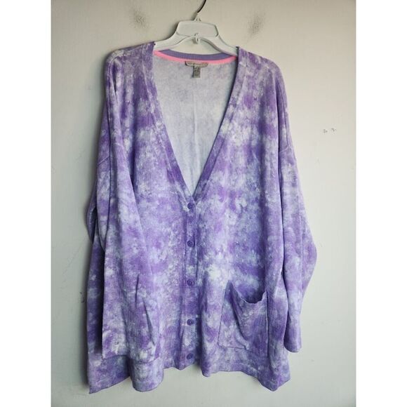 Isaac Mizrahi Purple/White Tie Dye Marbled Cotton Blend Knit Cardigan size 2X - Picture 4 of 8